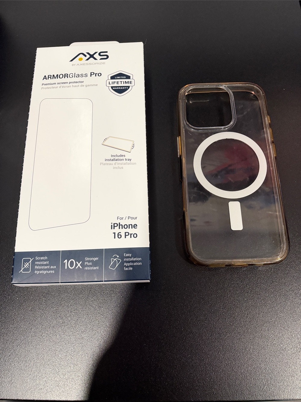 Apple Transparent Brown-Tinted MagSafe iPhone  16 pro case with screen protector